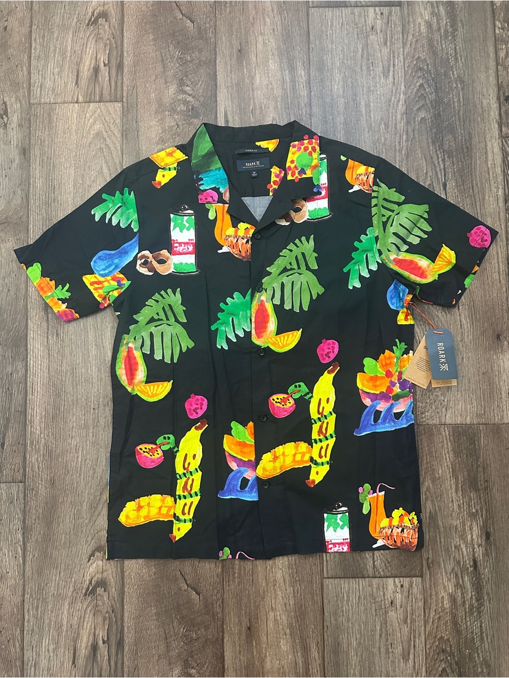 Roark Gonzo Tahiti Treat Organic Cotton Blend Shirt Men’s Sz M Black Multicolor